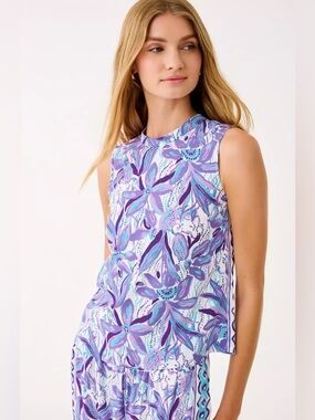 Lilly Pulitzer Anya Swing Top Tropicalia Purple Elephant In The Bloom Print